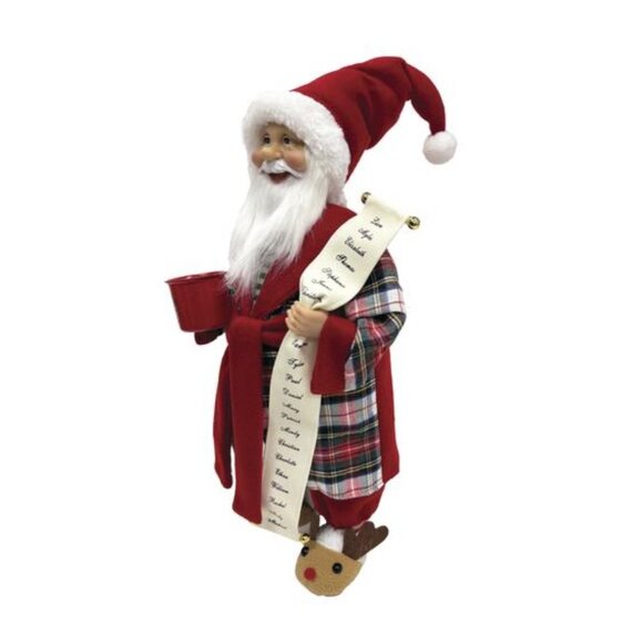 Plaid Pajama Santa 18" Figurine w/ Mug & Nice List Cozy Holiday Decor - Picture 6 of 11